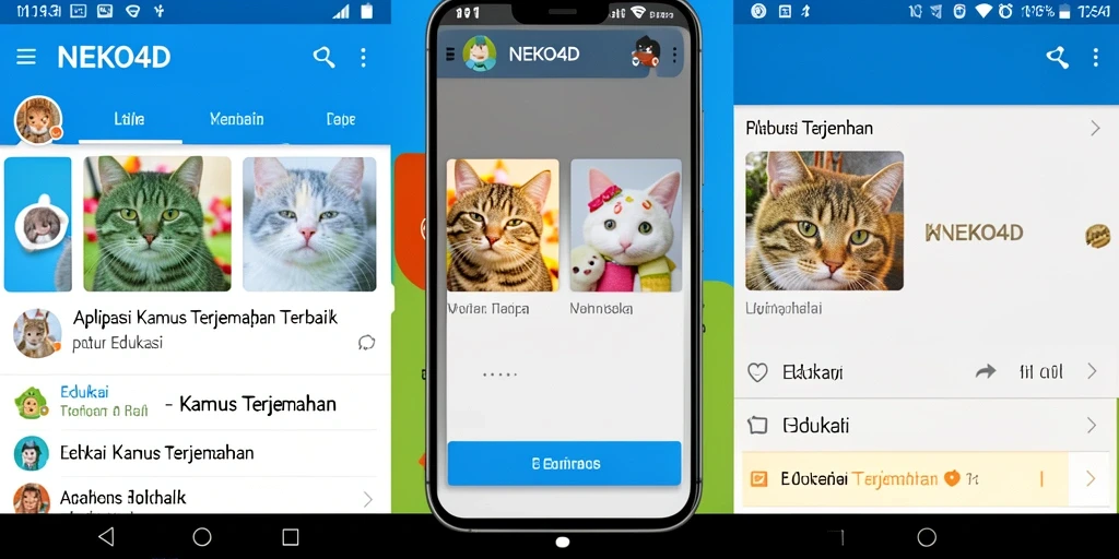 Tampilan antarmuka pengguna aplikasi Kamus Terjemahan NEKO4D.